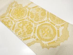 アンティーク　綴れ　逆雲取りに亀甲・花丸・鶴模様織り出し袋帯（材料）